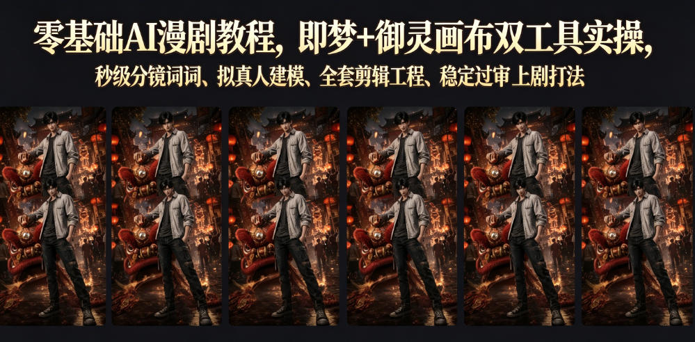 零基础AI漫剧教程,即梦+御灵画布双工具实操,秒级分镜提示词、拟真人建模、全套剪辑工程、稳定过审上剧打法-艺川网创