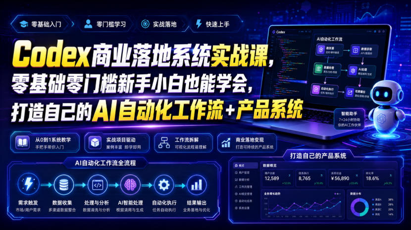 Codex商业落地系统实战课，零基础零门槛新手小白也能学会，打造自己的AI自动化工作流+产品系统-艺川网创