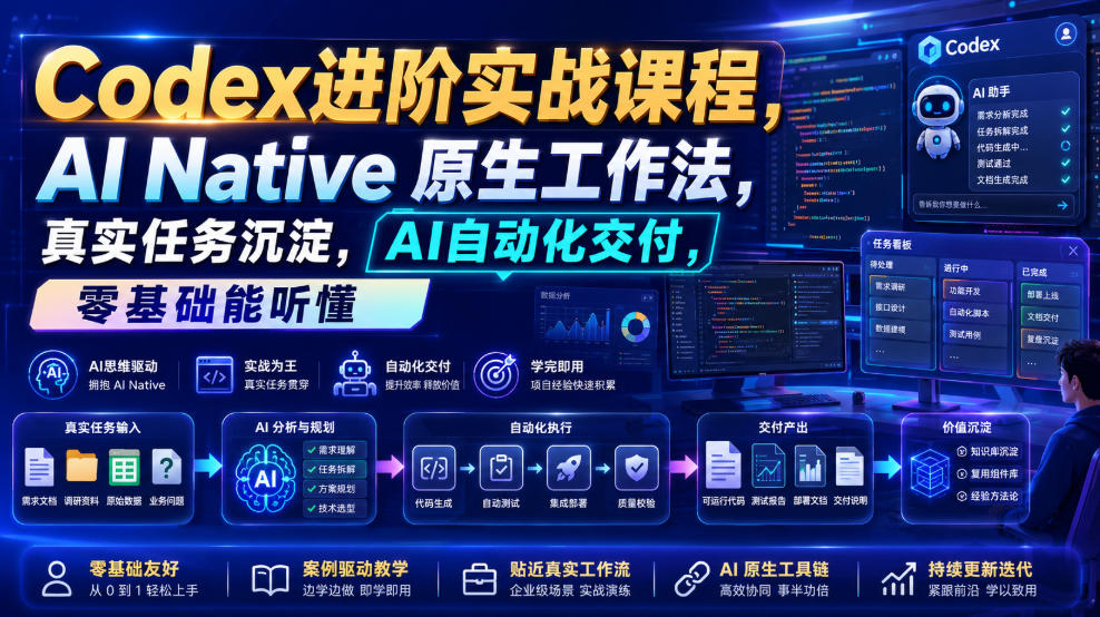 Codex进阶实战课|AI Native原生工作法,22节真实任务落地,从配置到AI自动化交付全链路教程-艺川网创