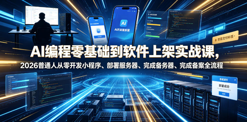AI编程零基础到软件上架实战课，2026普通人从零开发小程序、部署服务器、完成备案全流程项目落地教程-艺川网创