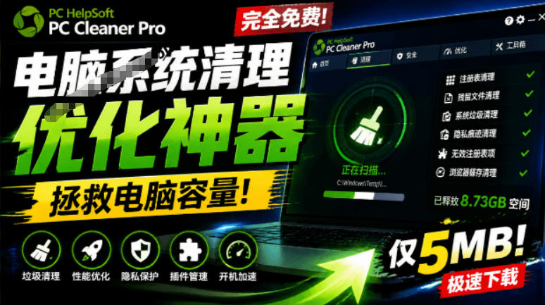轻松吊打Win系统自带工具!电脑清理神器,拯救电脑容量,仅5MB,完全免费使用PC Cleaner Pro-艺川网创