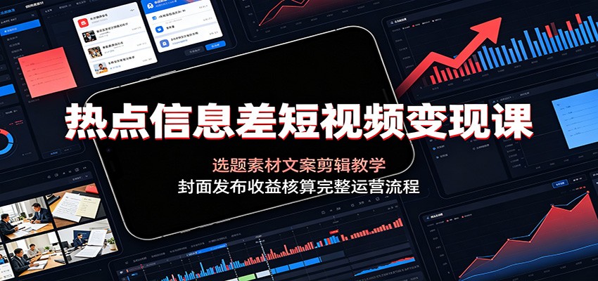 热点信息差短视频变现课:选题素材文案剪辑教学,封面发布收益核算完整运营流程-艺川网创
