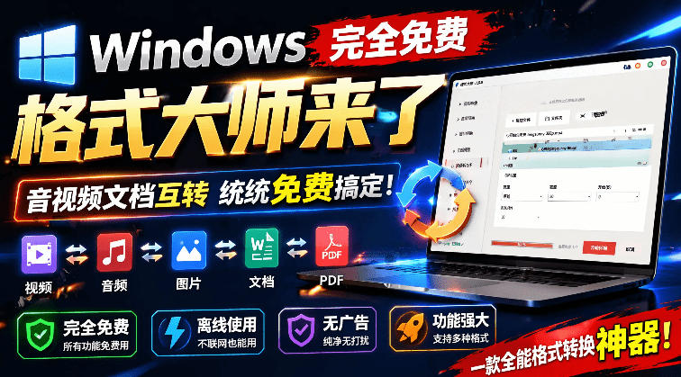 Windows完全免费格式大师来了，音视频文档互转统统免费搞定！免费无广，离线使用格式大师-艺川网创
