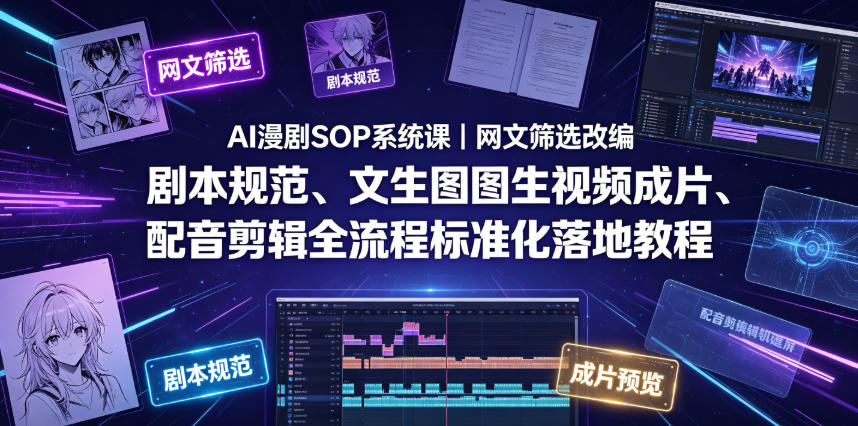 AI漫剧SOP系统课｜网文筛选改编、剧本规范、文生图图生视频成片、配音剪辑全流程标准化落地教程(更新)-艺川网创
