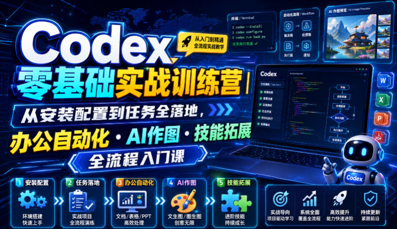 Codex零基础实战训练营|从安装配置到任务全落地,办公自动化・AI作图・技能拓展全流程入门课-艺川网创