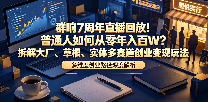 群响7周年直播回放！普通人如何从零年入百W？拆解大厂、草根、实体多赛道创业变现玩法(更新)-艺川网创
