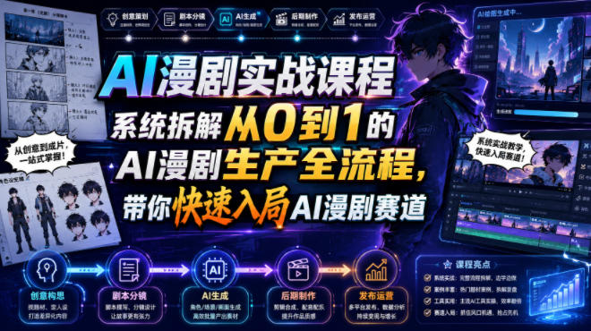 AI漫剧实战课程，系统拆解从0到1的AI漫剧生产全流程，带你快速入局AI漫剧赛道-艺川网创