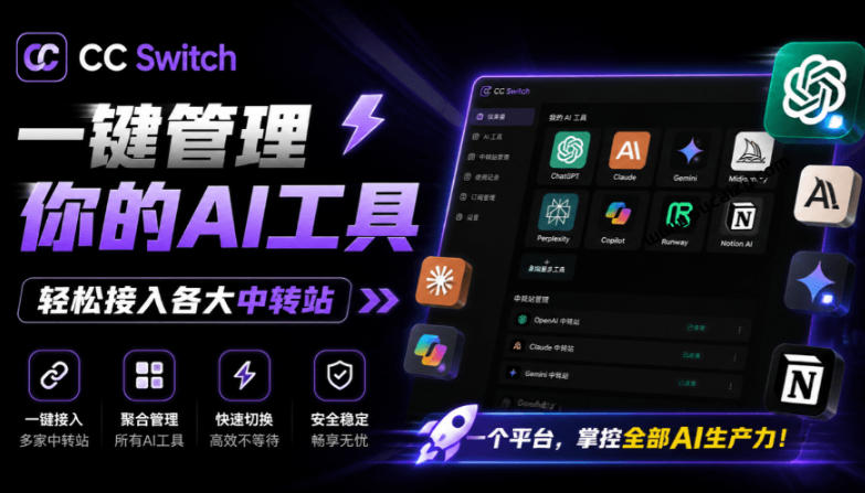 一键给Chatgpt、Codex、Claude接入地第三方中转站,CC Switch统一管理你的AI编程工具工作流-艺川网创