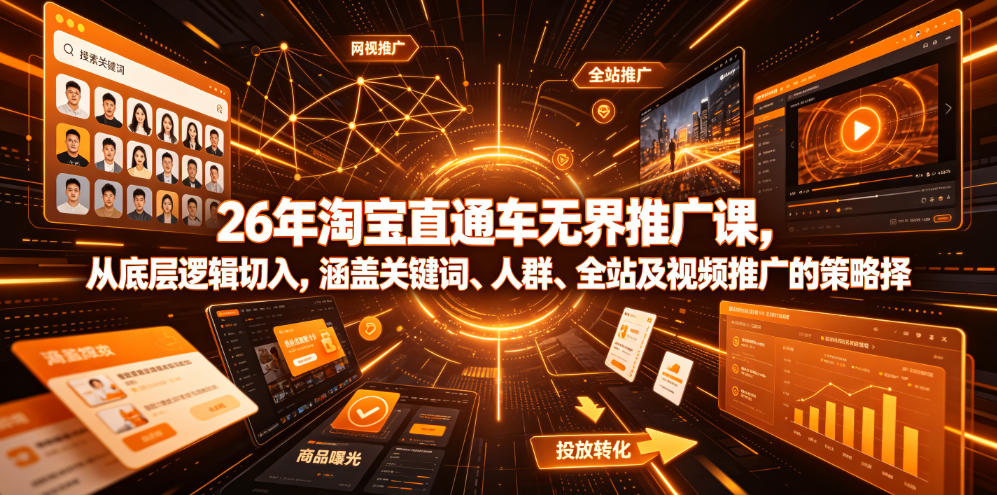 26年淘宝直通车无界推广课，从底层逻辑切入，涵盖关键词、人群、全站及视频推广的策略选择-艺川网创