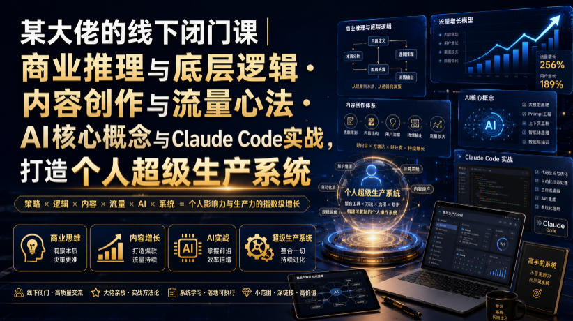 某大佬的线下闭门课｜商业推理与底层逻辑・内容创作与流量心法・AI核心概念与Claude Code实战，打造个人超级生产系统【录音+图片】-艺川网创