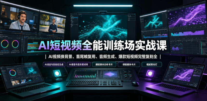 AI短视频全能训练场实战课|AI视频换背景、首尾帧复用、音频生成、爆款短视频完整复刻全套实操教学-艺川网创