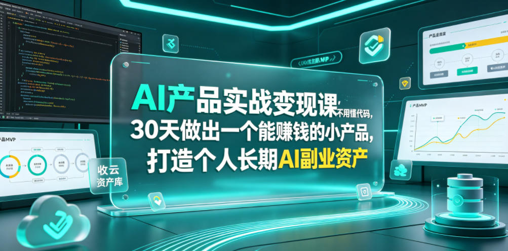 AI产品实战变现课，不用懂代码，30天做出一个能賺钱的小产品，打造个人长期AI副业资产-艺川网创