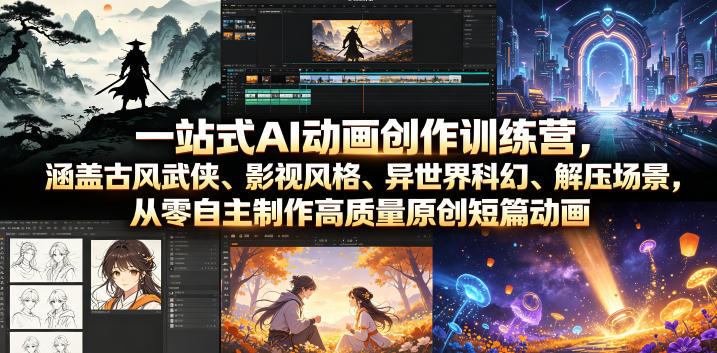 一站式AI动画创作训练营,涵盖古风武侠、影视风格、异世界科幻、解压场景,从零自主制作高质量原创短篇动画-艺川网创