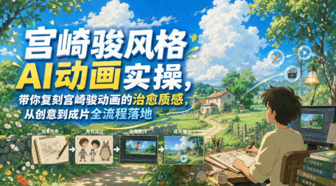 宫崎骏风格AI动画实操,带你复刻宫崎骏动画的治愈质感,从创意到成片全流程落地-艺川网创