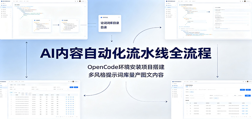 AI内容自动化流水线全流程：OpenCode环境安装项目搭建，多风格提示词库量产图文内容-艺川网创
