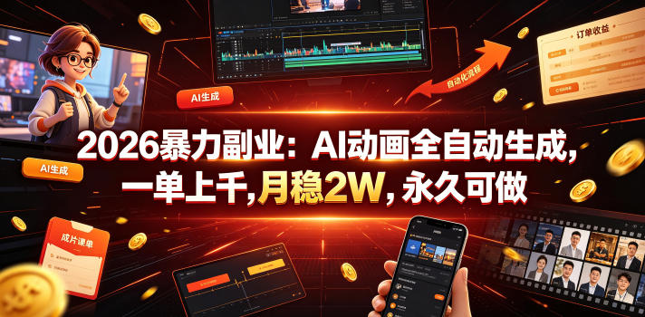 2026暴力副业：AI动画全自动生成，一单上千，月稳2W，永久可做【揭秘】-艺川网创