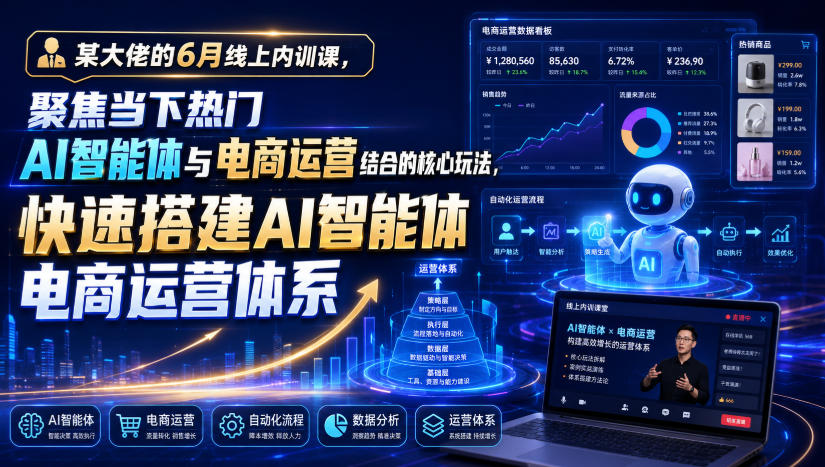 某大佬的6月线上内训课,聚焦当下热门AI智能体与电商运营结合的核心玩法,快速搭建AI智能体电商运营体系-艺川网创