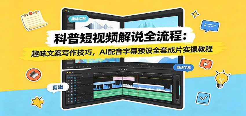 科普短视频解说全流程：趣味文案写作技巧，AI配音字幕预设全套成片实操教程-艺川网创