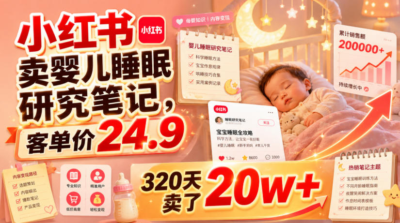 小红书卖婴儿睡眠研究笔记，客单价24.9，320天卖了20w+-艺川网创