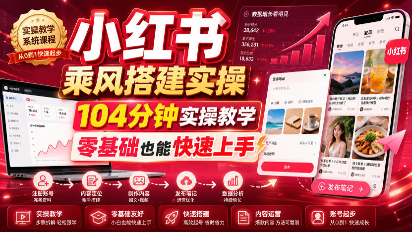 小红书乘风搭建实操,104分钟实操教学,零基础也能快速上手-艺川网创