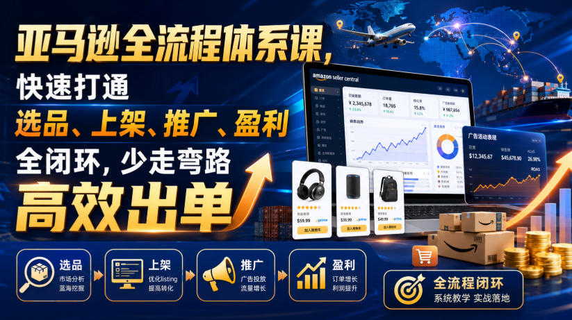 亚马逊全流程体系课，快速打通选品、上架、推广、盈利全闭环，少走弯路高效出单-艺川网创