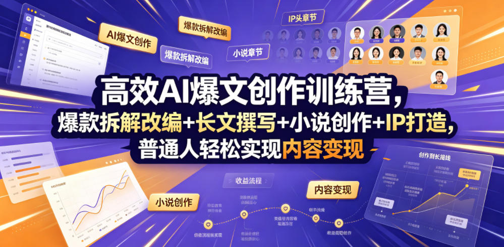 高效AI爆文创作训练营，爆款拆解改编+长文撰写+小说创作+IP打造，普通人轻松实现内容变现-艺川网创