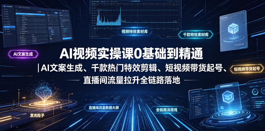 AI视频实操课0基础到精通|AI文案生成、千款热门特效剪辑、短视频带货起号、直播间流量拉升全链路落地-艺川网创