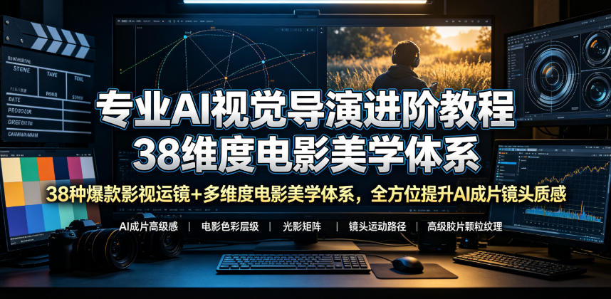 专业AI视觉导演进阶教程，38种爆款影视运镜+多维度电影美学体系，全方位提升AI成片高级感与镜头质感-艺川网创