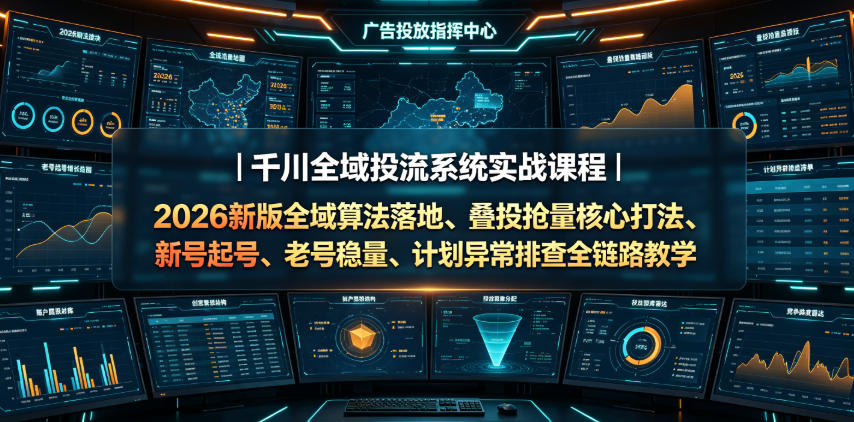 千川全域投流系统实战课程|2026新版全域算法落地、叠投抢量核心打法、新号起号、老号稳量、计划异常排查全链路教学-艺川网创