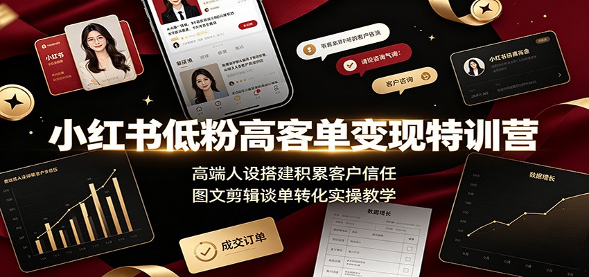 小红书低粉高客单变现特训营：高端人设搭建积累客户信任，图文剪辑谈单转化实操教学-艺川网创