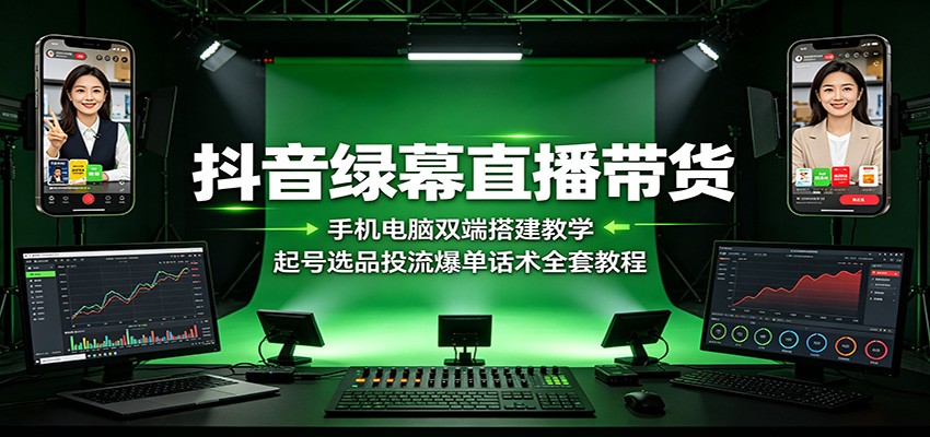 抖音绿幕直播带货:手机电脑双端搭建教学,起号选品投流爆单话术全套教程-艺川网创