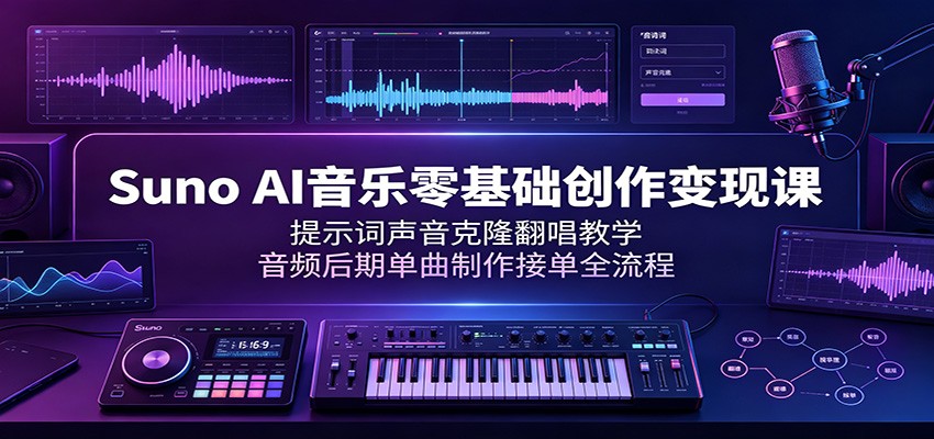 Suno AI音乐零基础创作变现课：提示词声音克隆翻唱教学，音频后期单曲制作接单全流程-艺川网创