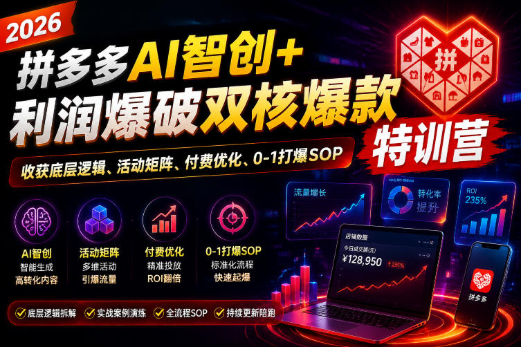 2026拼多多AI智创+利润爆破双核爆款特训营,收获底层逻辑、活动矩阵、付费优化、0-1打爆SOP-艺川网创