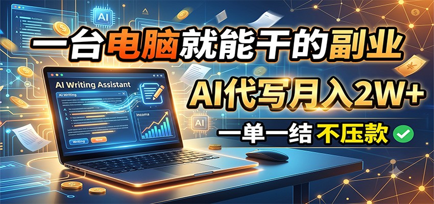 一台电脑就能干的副业，AI代写月入2W+，一单一结不压款-艺川网创