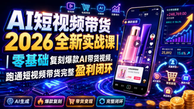 AI短视频带货2026全新实战课|零基础复刻爆款AI带货视频,跑通短视频带货完整盈利闭环-艺川网创