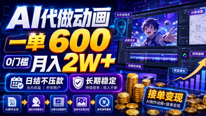 AI代做动画,一单600,0门槛月入2W+,日结不压款,长期稳定【揭秘】-艺川网创