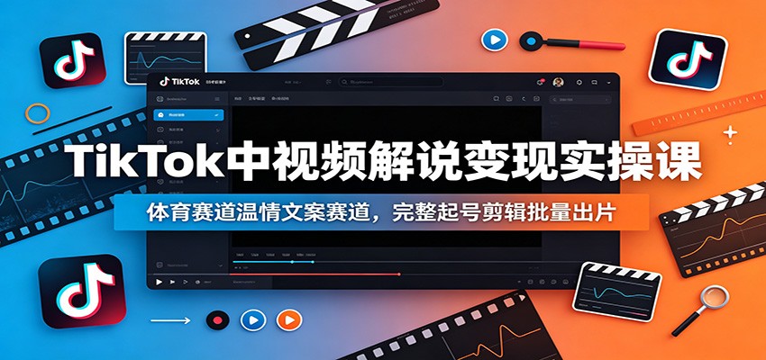 TikTok中视频解说变现实操课：体育赛道温情文案赛道，完整起号剪辑批量出片-艺川网创