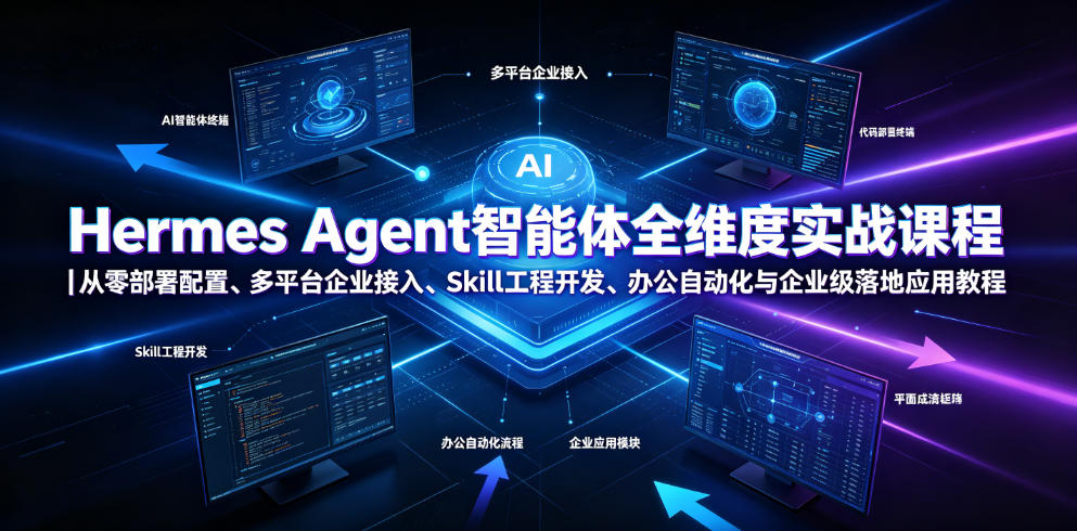 Hermes Agent智能体全维度实战课程｜从零部署配置、多平台企业接入、Skill工程开发、办公自动化与企业级落地应用教程-艺川网创