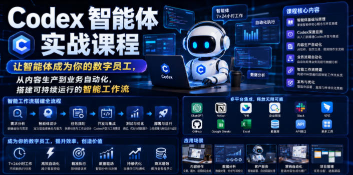 Codex智能体实战课程,让智能体成为你的数字员工,从内容生产到业务自动化,搭建可持续运行的智能工作流-艺川网创