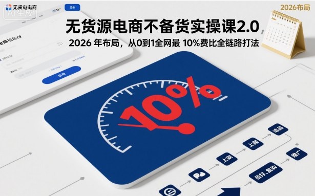 无货源电商不备货实操课2.0,2026年布局,从0到1全网最低10%费比全链路打法【更新26年7月22日】-艺川网创