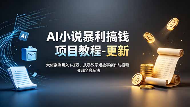 AI小说暴利搞钱项目教程-更新，大佬亲测月入1-3万，从零教学短故事创作与投稿变现全套玩法-艺川网创