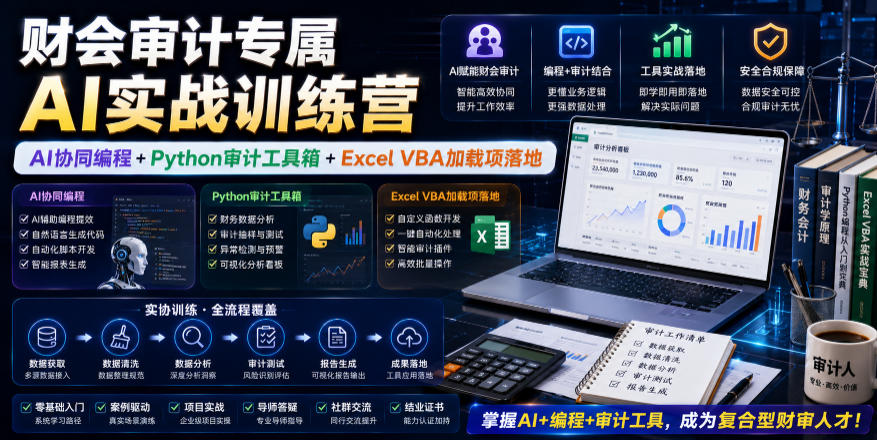 财会审计专属AI实战训练营｜AI协同编程+Python审计工具箱+Excel VBA加载项落地-艺川网创