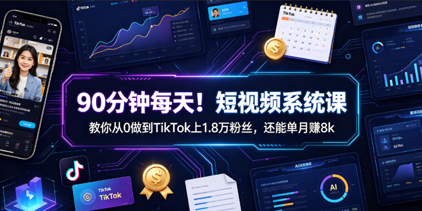 90分钟每天！短视频系统课教你从0做到TikTok上1.8万粉丝，还能单月賺8k【原创双语字幕】-艺川网创