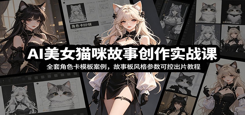AI美女猫咪故事创作实战课：全套角色卡模板案例，故事板风格参数可控出片教程-艺川网创