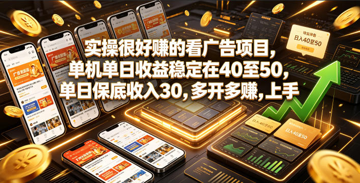 实操很好賺的看广告项目，单机单日收益稳定在40至50，单日保底收入30，多开多賺，上手就能变现【揭秘】-艺川网创
