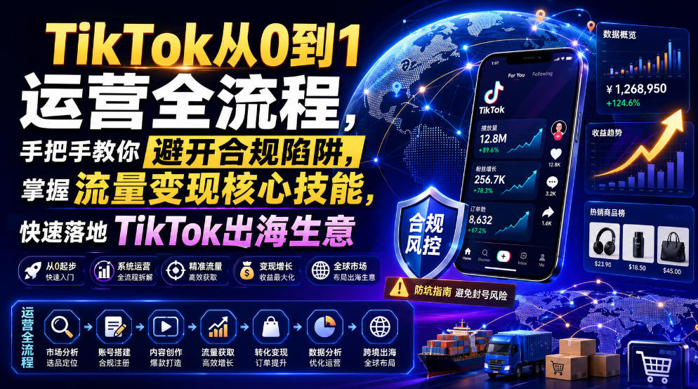 TikTok从0到1运营全流程,手把手教你避开合规陷阱,掌握流量变现核心技能,快速落地TikTok出海生意(更新7月)-艺川网创