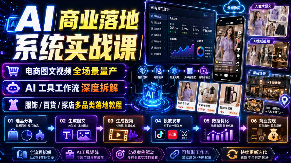 AI商业落地系统实战课|电商图文视频全场景量产・AI工具工作流深度拆解・服饰/百货/探店多品类落地教程-艺川网创