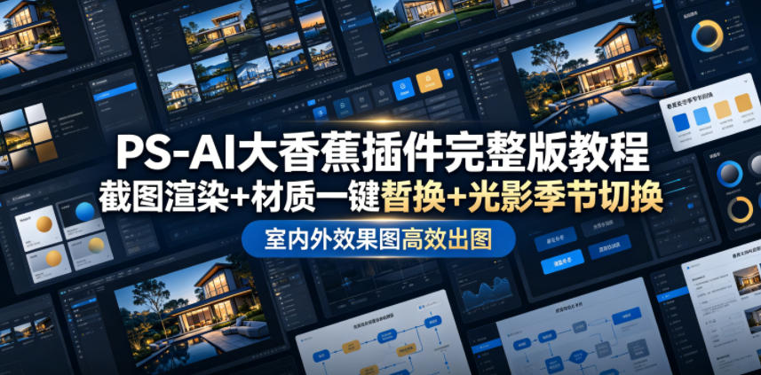 PS-AI大香蕉插件完整版教程，截图渲染+材质一键替换+光影季节切换，室内外效果图高效出图高阶课程-艺川网创