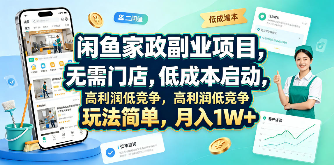 闲鱼家政副业项目，无需门店，低成本启动，高利润低竞争，玩法简单，月入1W+-艺川网创