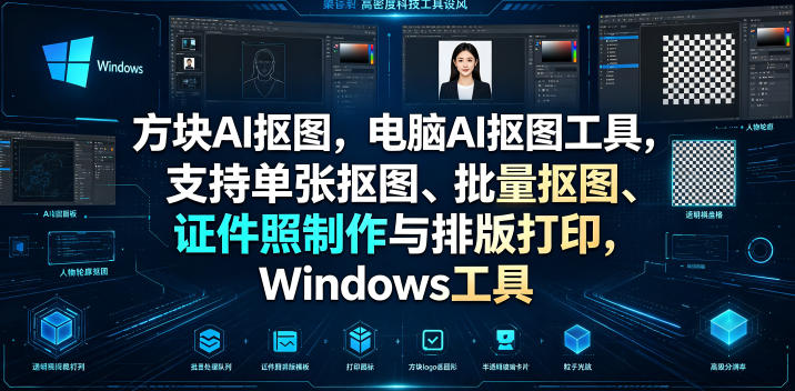 方块AI抠图，电脑AI抠图工具，支持单张抠图、批量抠图、证件照制作与排版打印，Windows工具-艺川网创